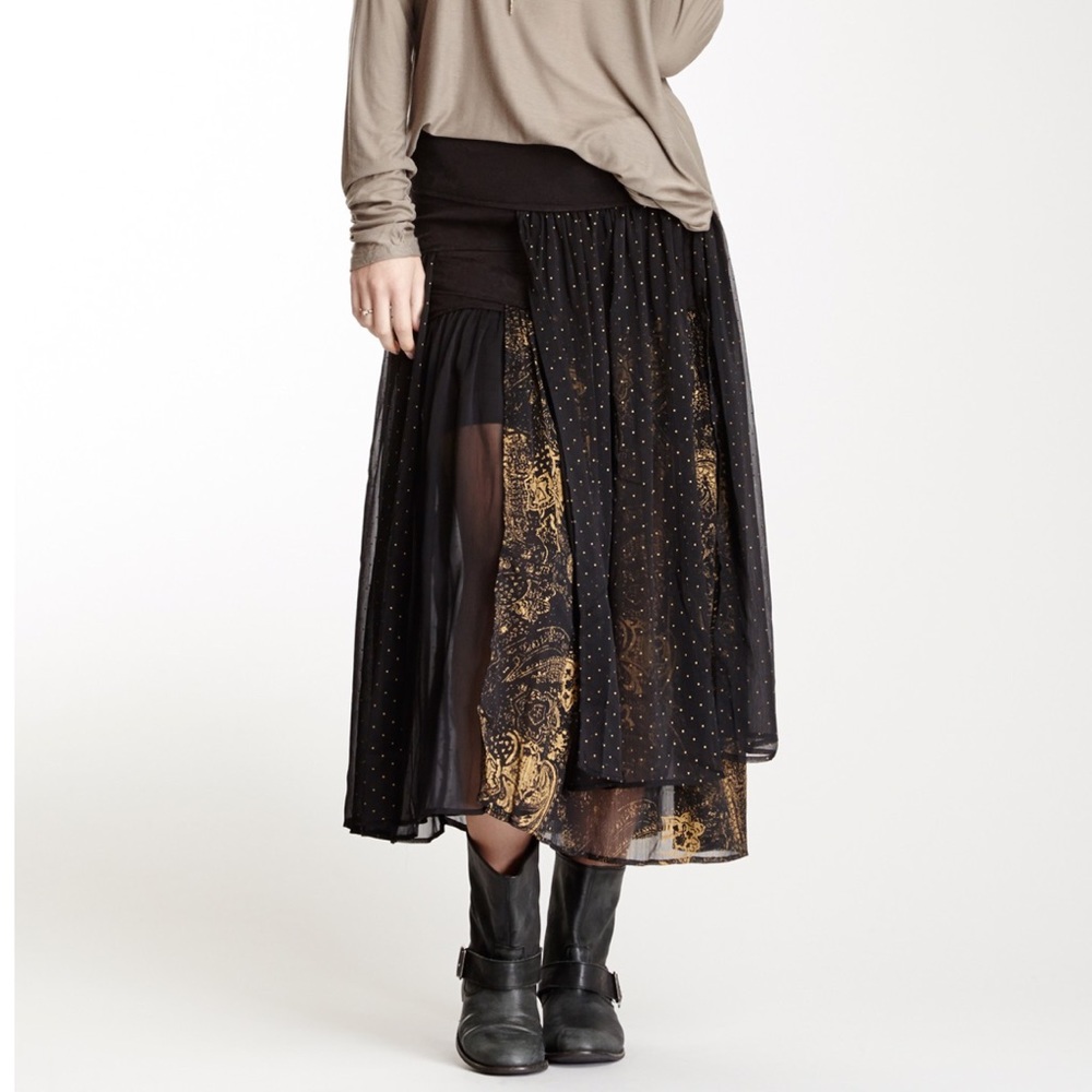 Free People Kristal Ruffle Layered Boho Midi Skirt
